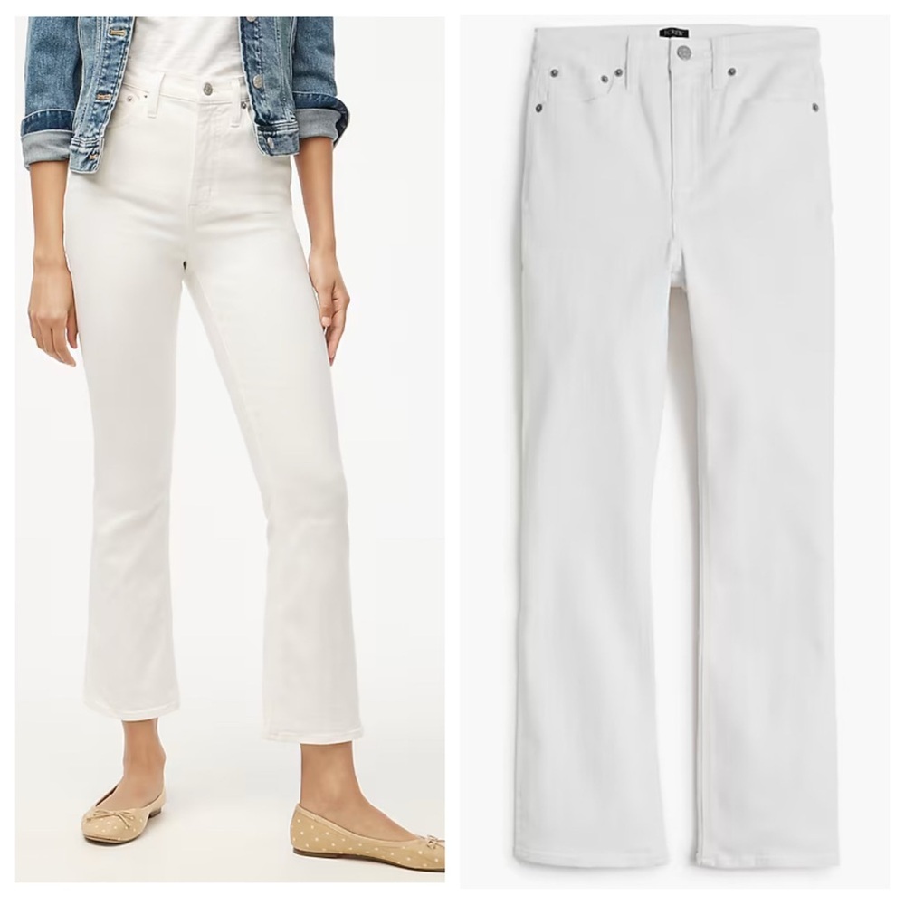 NWT J. Crew Petite High Rise Flare Crop Jean Pant in Signature Stretch 34P WHITE